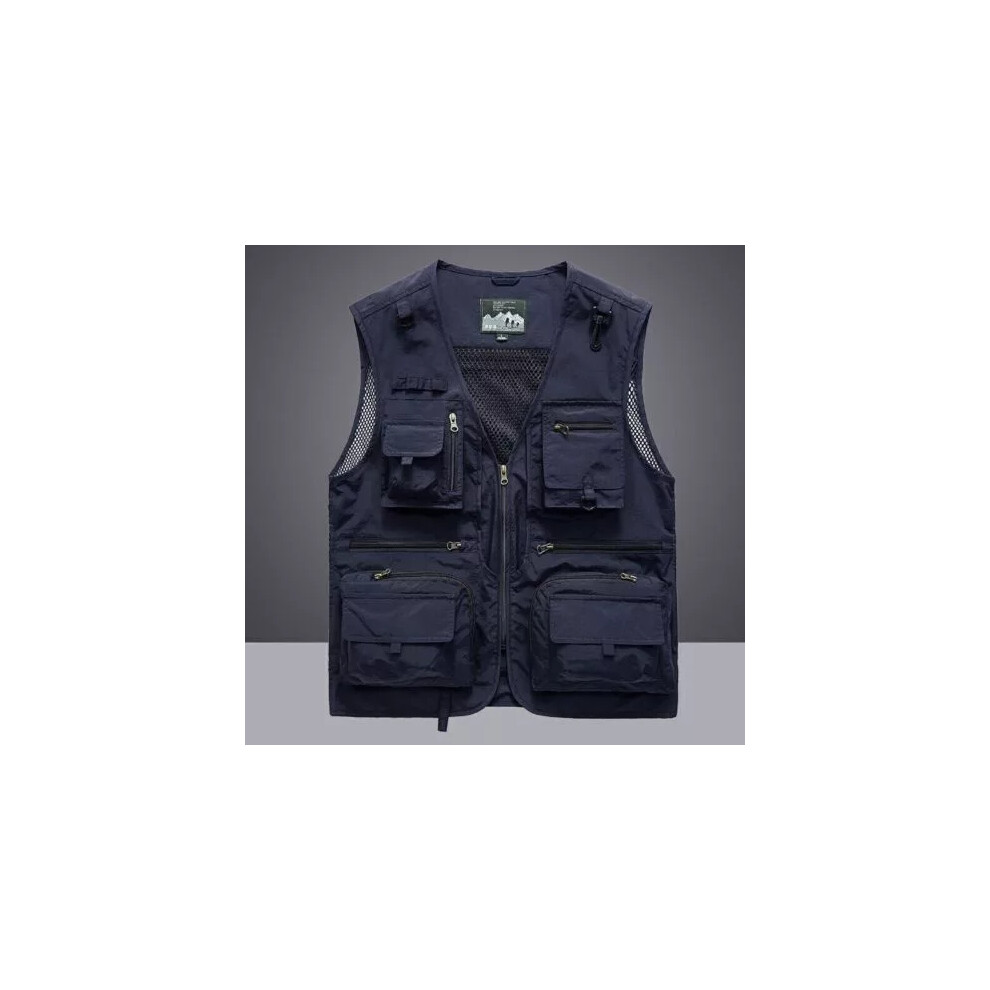 (Navy Blue, 5XL) Men Tactical Vest Coat Casual Photographer Waistcoat Mesh Work Sleeveless Jacket 4059136353128