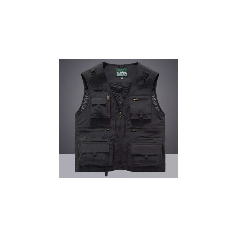 (Black, 6XL) Men Tactical Vest Coat Casual Photographer Waistcoat Mesh Work Sleeveless Jacket 4059136352817
