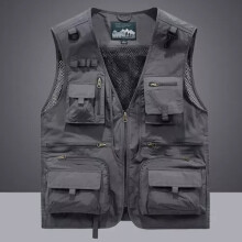 (Gray, M) Men Tactical Vest Coat Casual Photographer Waistcoat Mesh Work Sleeveless Jacket