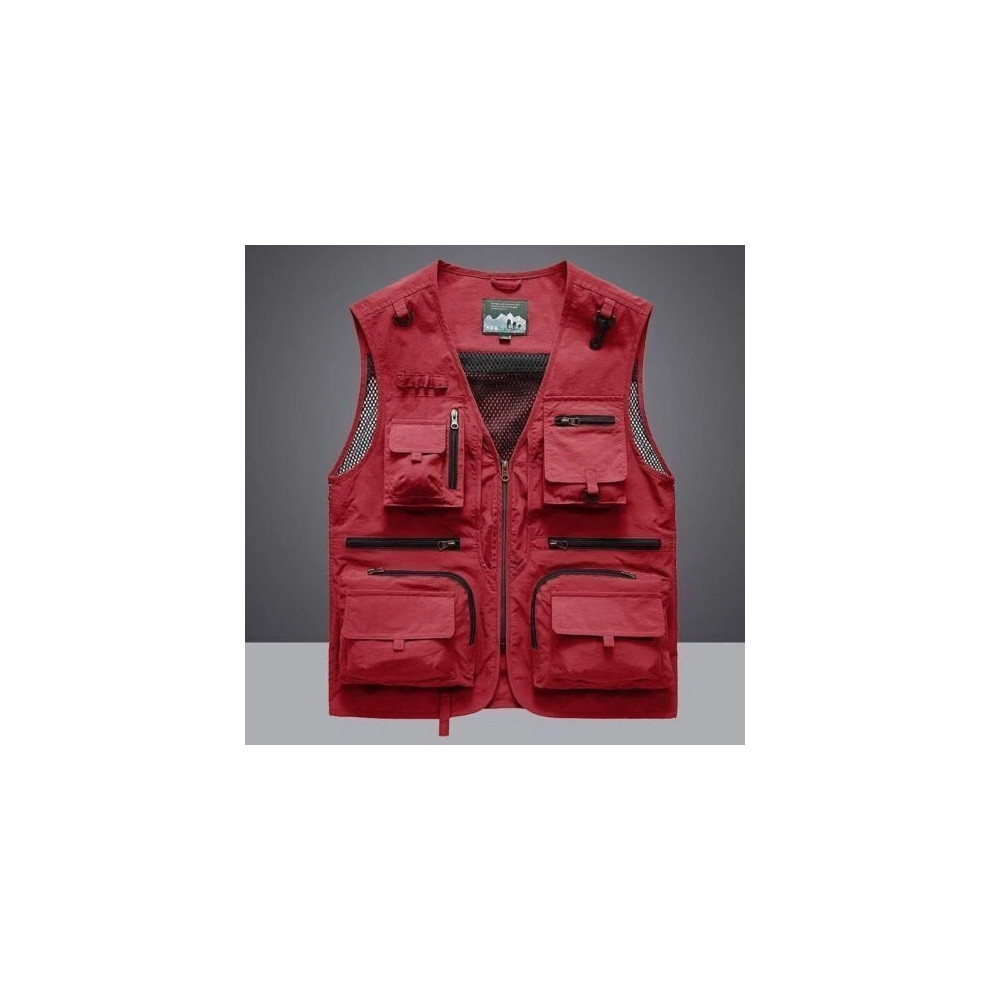 (Red, Xl) Men Tactical Vest Coat Casual Photographer Waistcoat Mesh Work Sleeveless Jacket 4059136353326