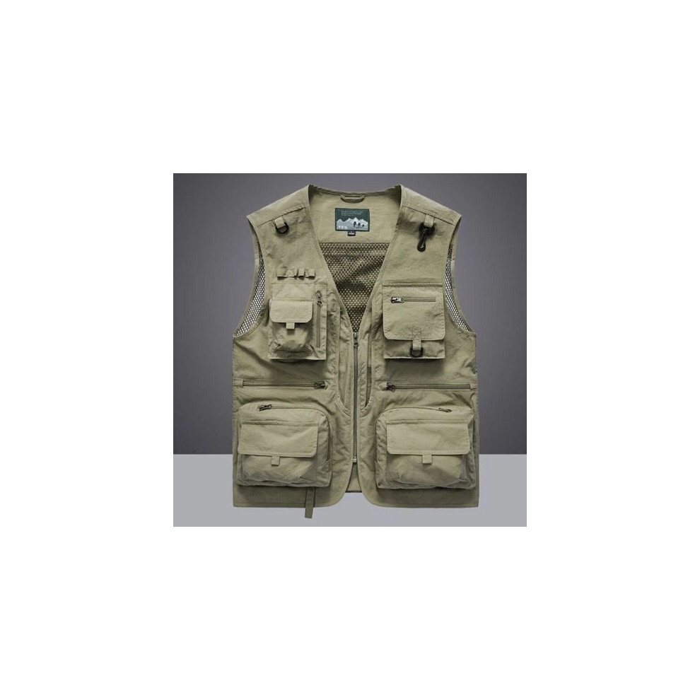 (Khaki, 5XL) Men Tactical Vest Coat Casual Photographer Waistcoat Mesh Work Sleeveless Jacket 4059136353043