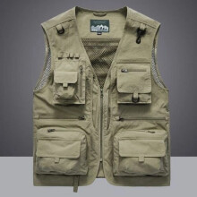 (Khaki, 2XL) Men Tactical Vest Coat Casual Photographer Waistcoat Mesh Work Sleeveless Jacket