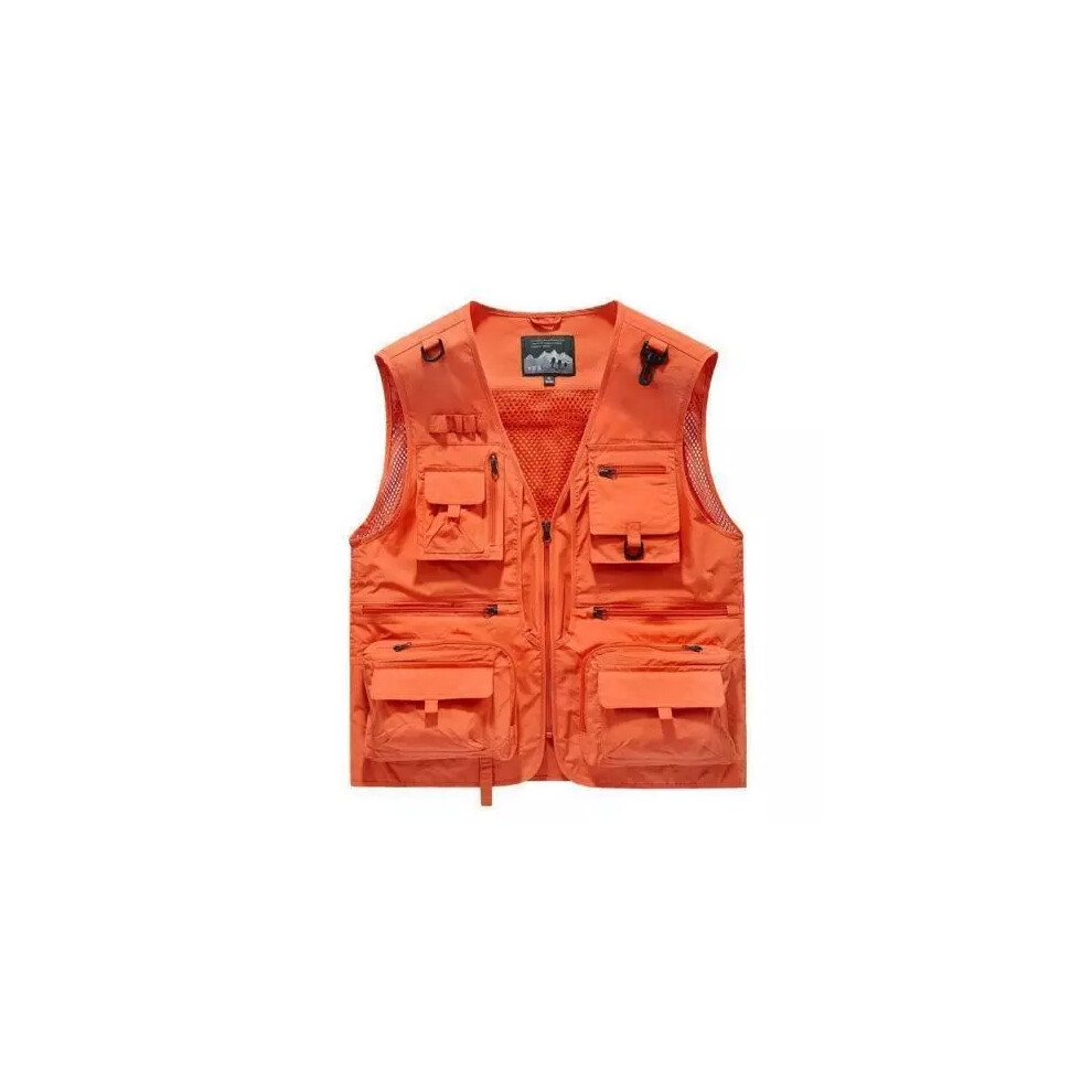 (Orange, 6XL) Men Tactical Vest Coat Casual Photographer Waistcoat Mesh Work Sleeveless Jacket 4059136353210