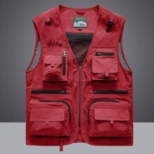 (Red, 2XL) Men Tactical Vest Coat Casual Photographer Waistcoat Mesh Work Sleeveless Jacket