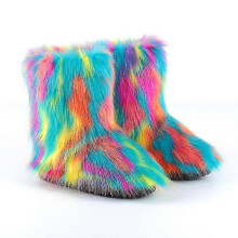 (SIZE 44) Women's Faux Fur Boot Furry Fluffy Short Snow Boot