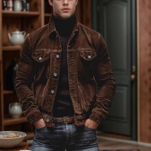 (Coffee, L) Mens Corduroy Jacket Fashion Jacket Casual Long Sleeve Baggy Coat Lapel Outwear