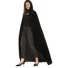 (170cm, black) Velvet Hooded Cape Unisex Halloween Cloak Devil Witch Wizard Halloween Christmas Cosplay