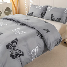 (Gray Bottom Black And White Butterfly, 203cm*229cm) 3pcs Butterfly Print Duvet Cover Set -Soft Polyester, Zip Closure, Machine Washable -Includes 1 Duvet Cover & 2 Pillowcases for All Seasons
