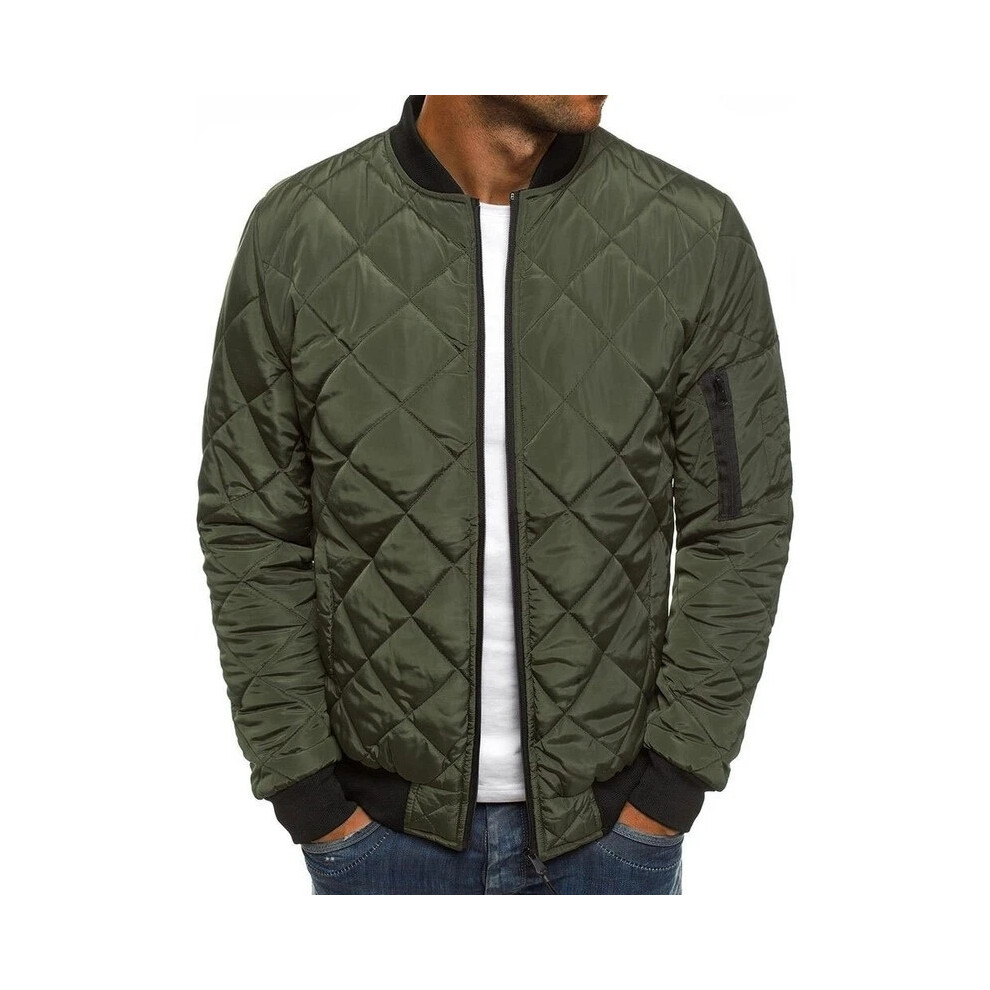 (Armee grün, S) Mens Puffer Jacket Zip Up Diamond Quilted Jacket Bubble Coat Winter PufferJacket