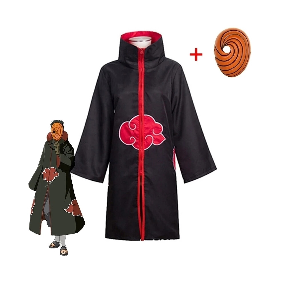 Topsrjyl (Costume Mask, Xxl) Naruto Tobi Obito Cosplay Costume Akatsuki Long Sleeve Cloak Halloween Carnival Funny Adult Cosplay Costume