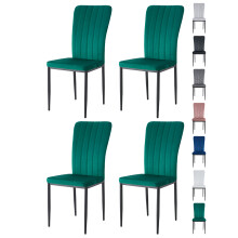 (GREEN, PACK OF 4) Velvet High Back Chairs Soft Seat Metal Legs Elle