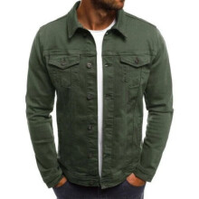 (Green, UK M ( Tag L )) Men's Denim Cotton Jean Button Up Slim Fit Jacket Vintage Casual Coat Work Tops