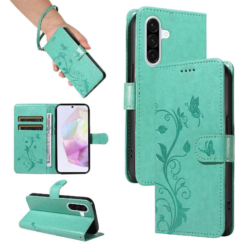 Photos - Case   for Samsung Galaxy A56 5g Wallet Phone  and Card Slot High Quality Leather with Hand Strap Embossed Butterf(Green)