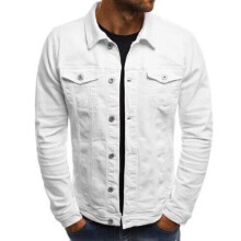 (White, UK XL ( Tag XXL)) Men's Denim Cotton Jean Button Up Slim Fit Jacket Vintage Casual Coat Work Tops
