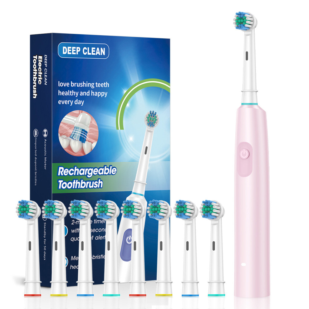 (Pink + 8 brush heads) New Rotating Round Head Electric Toothbrush Fully Automatic Sonic Waterproof Soft Bristle Intelligent Magnetic Levitation House-image-OPC-PHZ5PZG-NEW