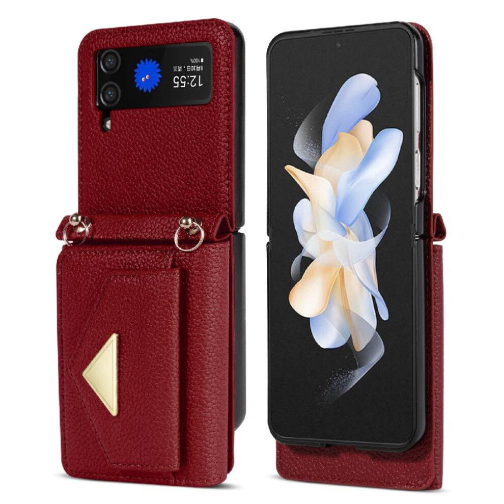 (Red) Accordion Card Case For Samsung Galaxy Z Flip3 5G Magnetic Closure Card Hold Flip Wallet Case Pu Leather Protective Cover Red 764563074297