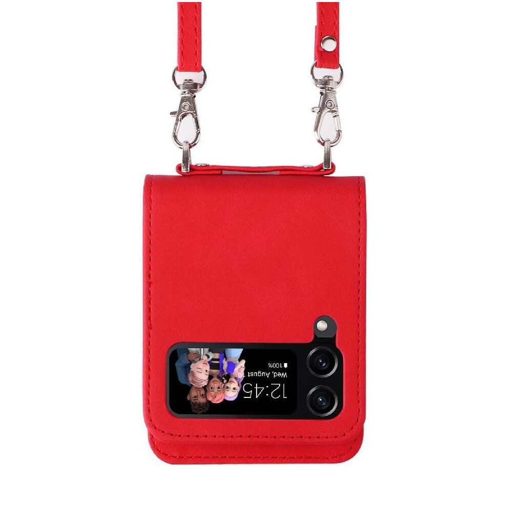 (Red) Case For Samsung Galaxy Z Flip 4 Short Strap Long Strap Card Slot Holders Shockproof Wallet Red 764563074464