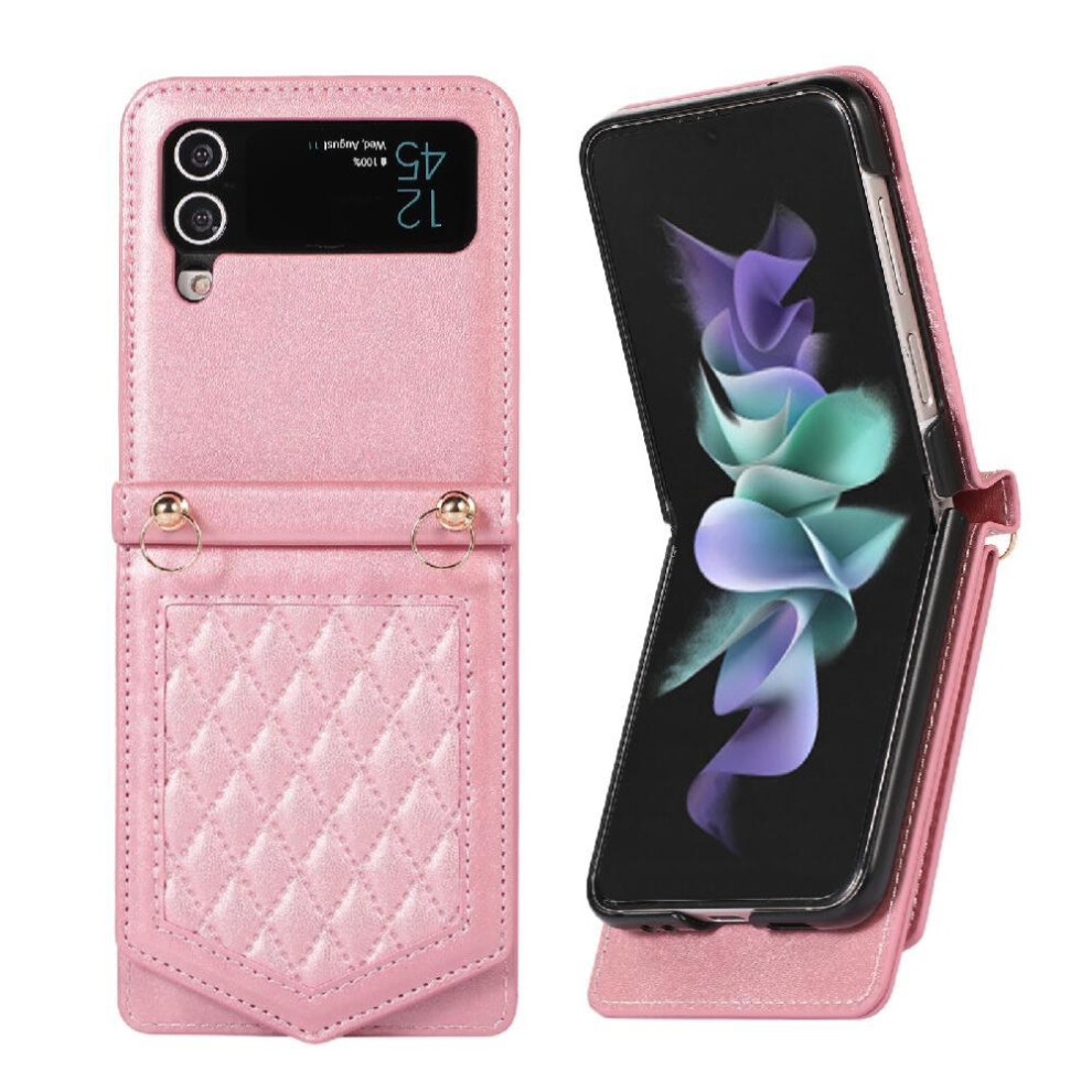 Photos - Case  Flip  for Samsung Galaxy Z Flip4 Wallet  Mirror Magnetic Closure Shoulder Strap Rfid Blocking(Rose Gold )