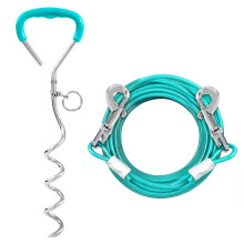 Dog Tie Out Stake and Run Cable, 30FT Long Lead with Yard Stake, Cha for Outside, Leash Camping Beach, Tether Medium Large Dogs, Ice Blue