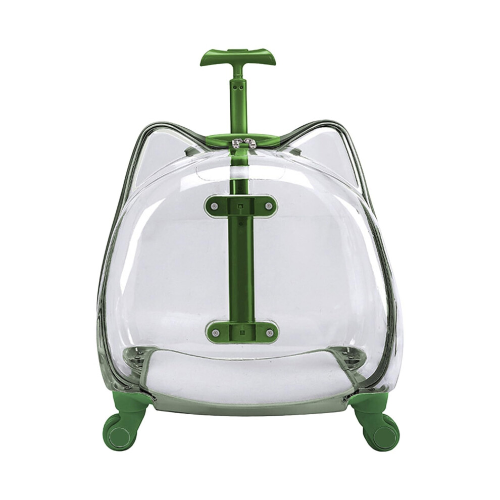 Green Cat Carrier With Wheels Transparent Pet Trolley Case Telescopic Rod Spacious Breathable Pet Trolley For Hiking Travel