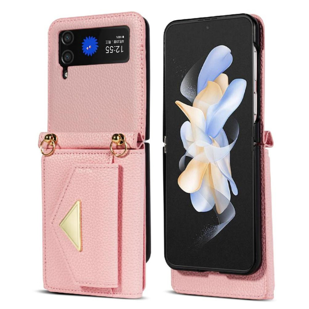 (Pink) Accordion Card Case For Samsung Galaxy Z Flip4 Magnetic Closure Card Hold Pu Leather Protective Cover Flip Wallet Case Pink 764563074358