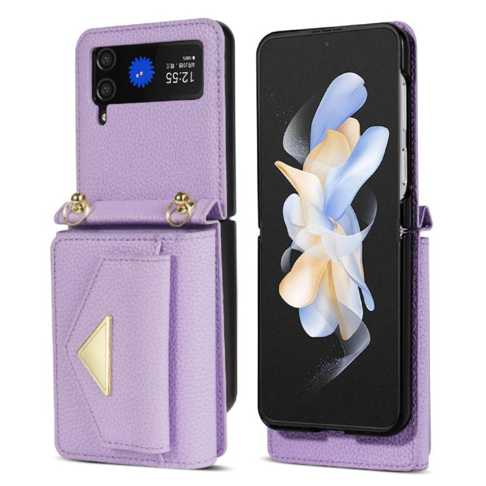 (Purple) Accordion Card Case For Samsung Galaxy Z Flip4 Magnetic Closure Card Hold Pu Leather Protective Cover Flip Wallet Case Purple 764563074327