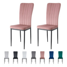 (PINK, PACK OF 2) Velvet High Back Chairs Soft Seat Metal Legs Elle