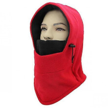(Red-black) Balaclava Winter Bib Warmth Full Face Mask Hooded Windproof Ski Riding Hat