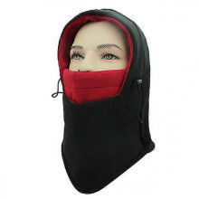 (Black-red) Balaclava Winter Bib Warmth Full Face Mask Hooded Windproof Ski Riding Hat