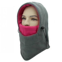 (Gray-pink) Balaclava Winter Bib Warmth Full Face Mask Hooded Windproof Ski Riding Hat