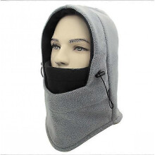 (Gray-black) Balaclava Winter Bib Warmth Full Face Mask Hooded Windproof Ski Riding Hat