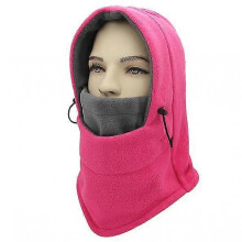 (Pink-gray) Balaclava Winter Bib Warmth Full Face Mask Hooded Windproof Ski Riding Hat
