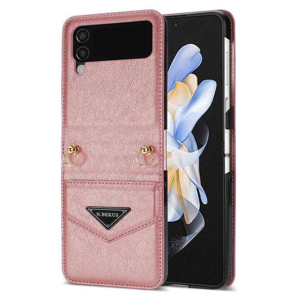 Photos - Case  Zipper Pocket  for Samsung Galaxy Z Flip3 5g Protective Cover Magnetic Buckle Pu Leather Wallet  Card H(Rose Gold )