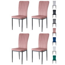 (PINK, PACK OF 4) Velvet High Back Chairs Soft Seat Metal Legs Elle