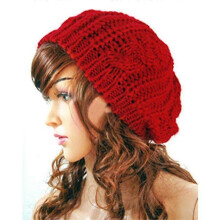 (Red) Women Knitted Slouch Beanie Hat Winter Warm Beret Crochet Ski Cap