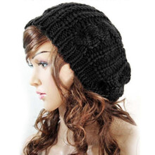 (Black) Women Knitted Slouch Beanie Hat Winter Warm Beret Crochet Ski Cap