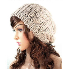 (Beige) Women Knitted Slouch Beanie Hat Winter Warm Beret Crochet Ski Cap
