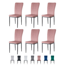 (PINK, PACK OF 6) Velvet High Back Chairs Soft Seat Metal Legs Elle