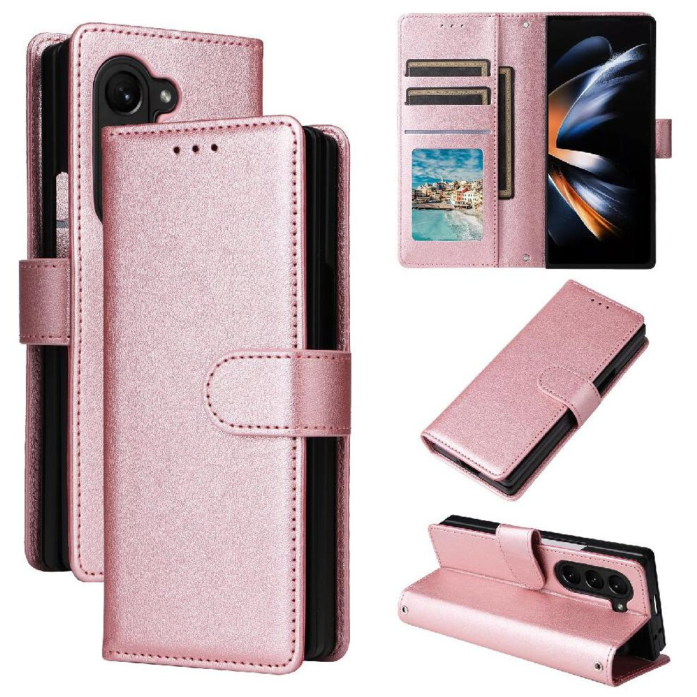 (Rose ) Flip Case For Samsung Galaxy Z Fold5 Kickstand Magnetic Pu Leather Wallet Case Wrist Strap Card Holder Gold 764563076215