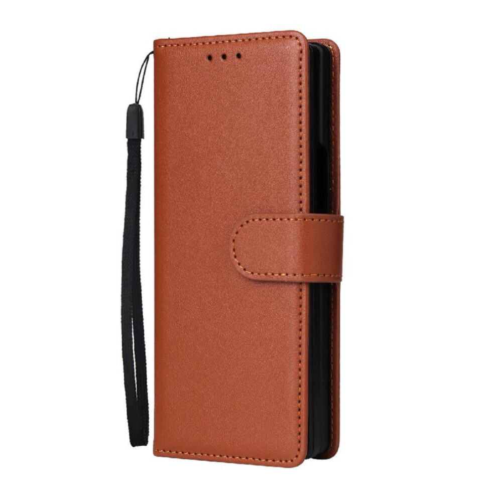 (Brown) Flip Case For Samsung Galaxy Z Fold5 Kickstand Magnetic Pu Leather Wallet Case Wrist Strap Card Holder Brown 764563076192