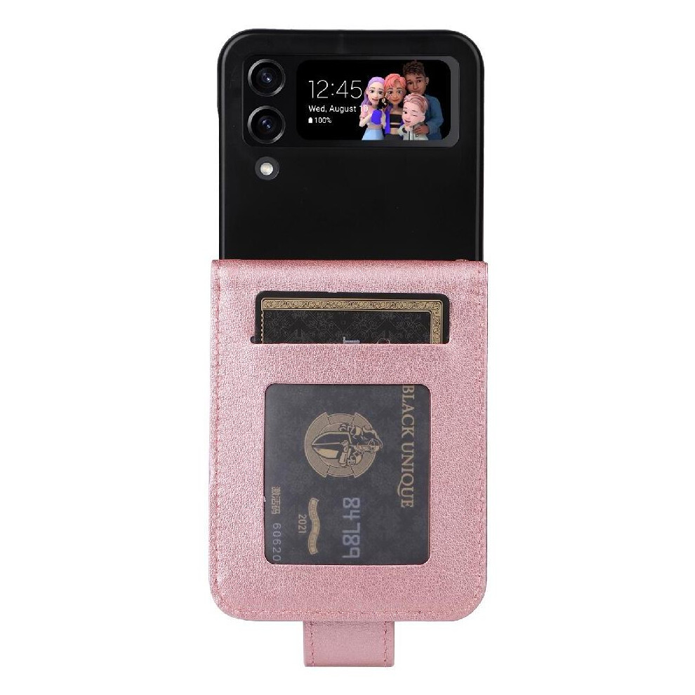 (Rose ) Flip Case For Samsung Galaxy Z Flip4 Pu Leather Wrist Strap Kickstand Magnetic Card Holder Wallet Case Gold 764563076314