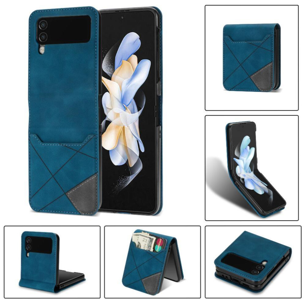 (Blue) Wallet Case For Samsung Galaxy Z Flip4 5 Card Holders Kickstand Magnetic Closure Wrist Strap Blue 764563076505