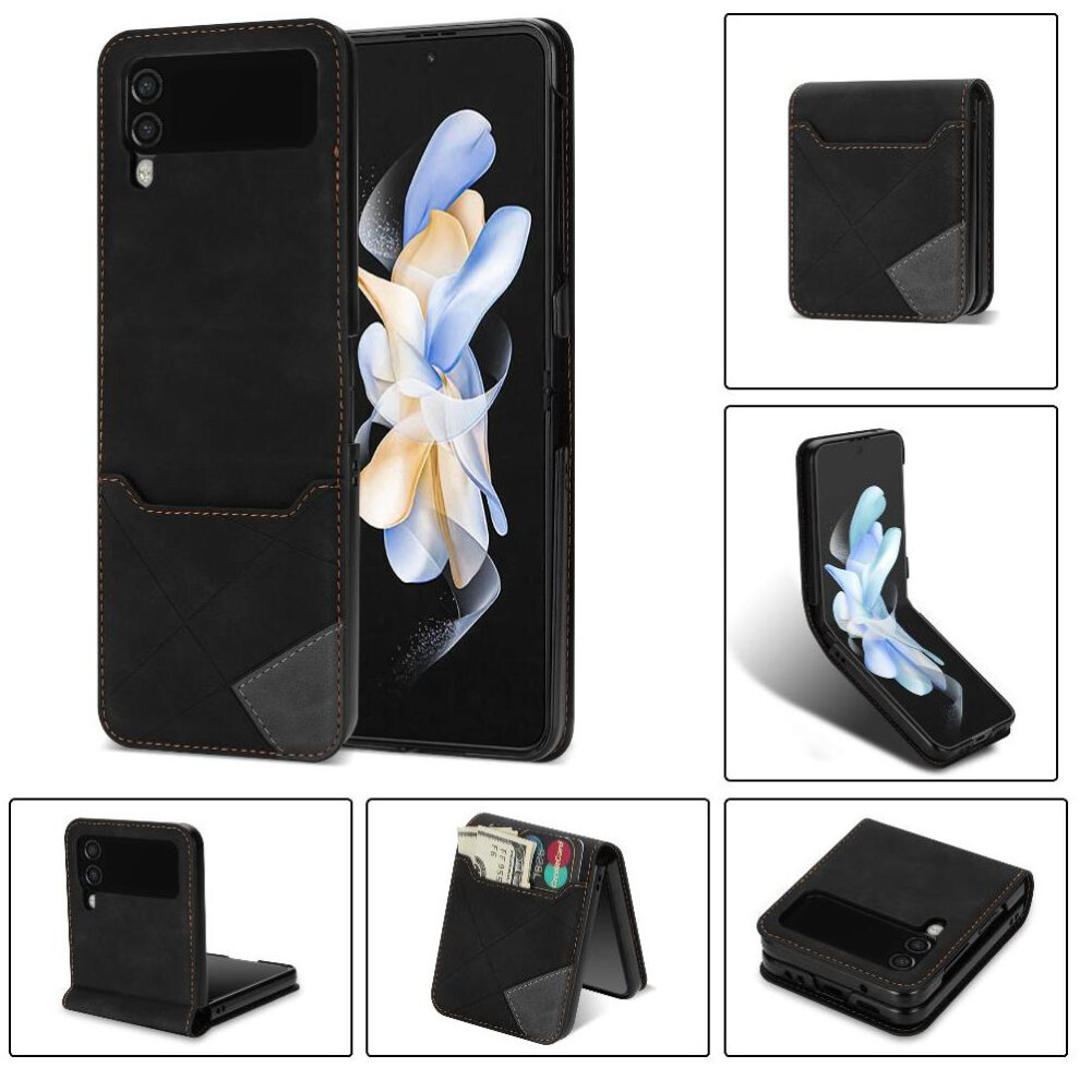 (Black) Wallet Case For Samsung Galaxy Z Flip4 5 Card Holders Kickstand Magnetic Closure Wrist Strap Black 764563076536