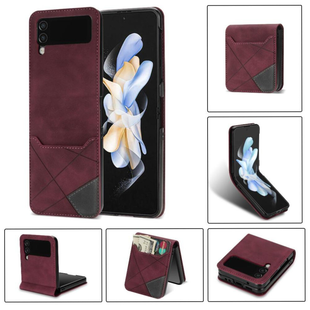 (Red) Wallet Case For Samsung Galaxy Z Flip4 5 Card Holders Kickstand Magnetic Closure Wrist Strap Red 764563076499