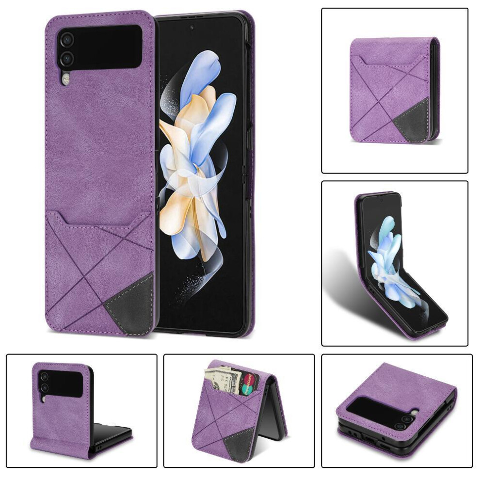 (Purple) Wallet Case For Samsung Galaxy Z Flip4 5 Card Holders Kickstand Magnetic Closure Wrist Strap Purple 764563076529