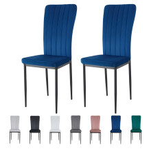 (LIGHT BLUE, PACK OF 2) Velvet High Back Chairs Soft Seat Metal Legs Elle