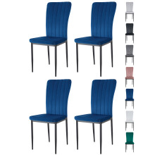 (LIGHT BLUE, PACK OF 4) Velvet High Back Chairs Soft Seat Metal Legs Elle
