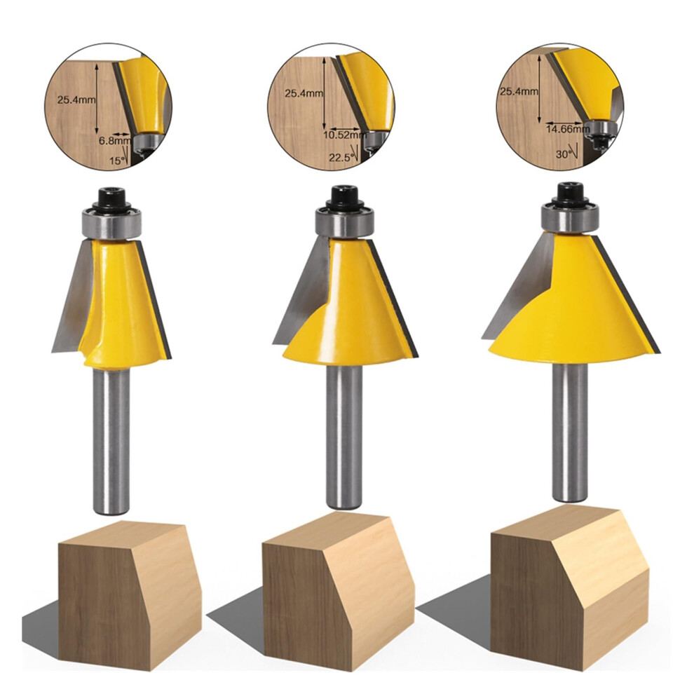 Chamfer Mill Tool,8Mm Shank 15 22.5 30 Degree Chamfer Router Bit Milling Cutter For Wood Machine Router Bit Set ( Size : 3Pcs ) 477169062741