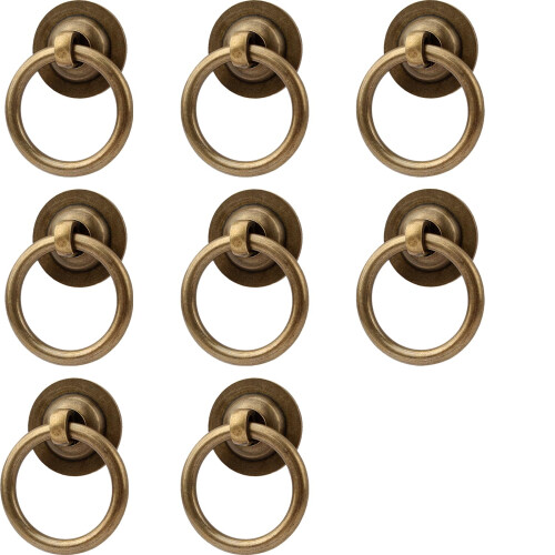 8 Pack Solid Antique Brass Cabinet Pulls Ring Drawer Pulls, Antique Style Kitchen Handles