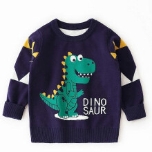 (120CM, BLUE) Toddler Boys Knit Sweater Sweatshirts Fashion Long Sleeve Santa Claus Dinosaur Crewneck Kids Tops